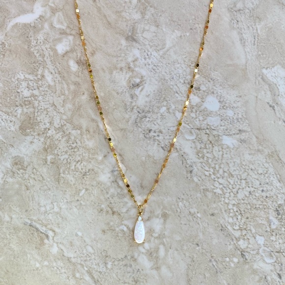 Delicate Gold Necklace with Gorgeous White Opal Teardrop Pendant - Picture 5 of 5